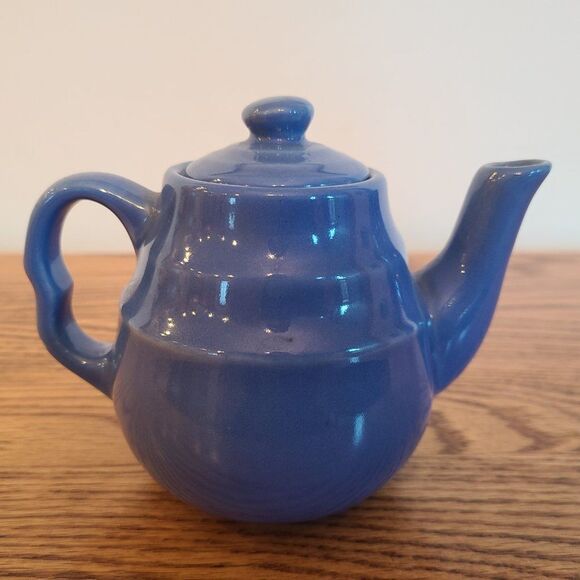 Blue Stoneware Teapot Vintage Made In U.S.A. 2 Cup Capacity - Picture 4 of 13
